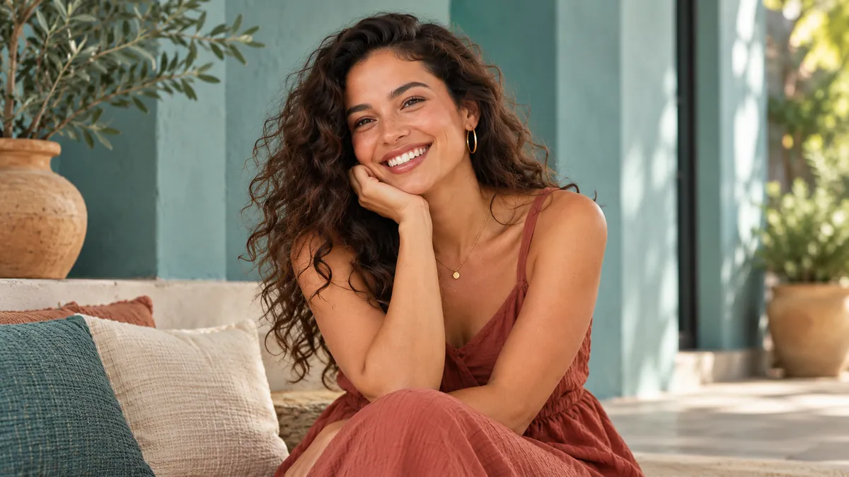 Portrait using a complementary teal and terracotta color palette