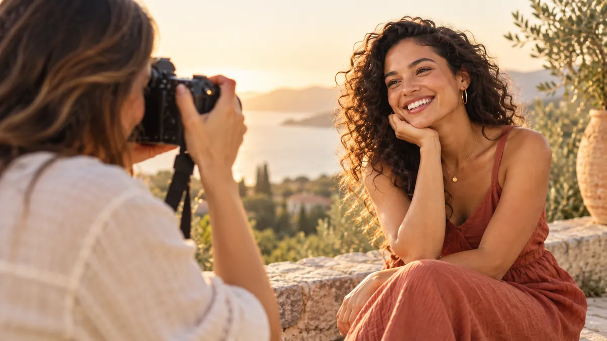 Photographer taking a naturally lit outdoor portrait