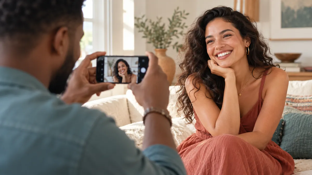 Photographer composing a portrait with a smartphone